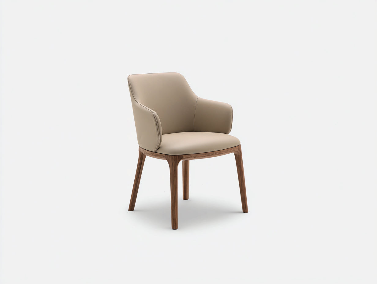 Sedia da pranzo - similpelle-legno - 59x57x83 cm - beige-noce naturale - moderno