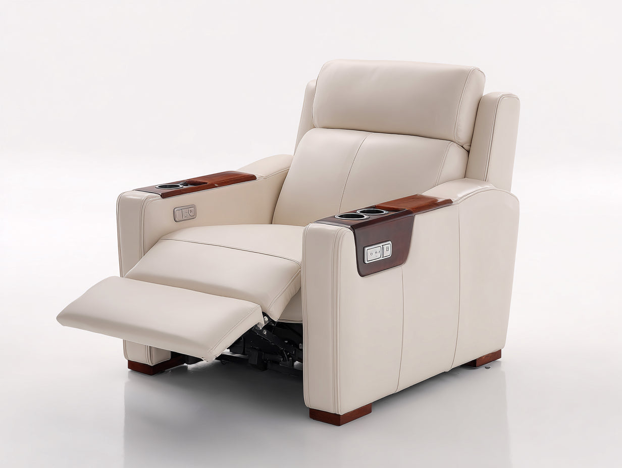 Poltrona reclinabile in cuir synthétique crema 104x96x101 cm per soggiorno - funzione relax elettrica - design moderno