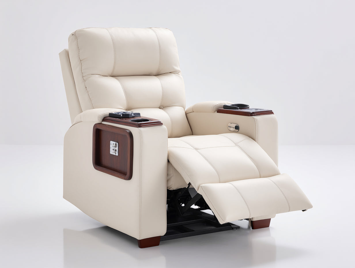 Poltrona reclinabile in cuir synthétique crema 103x97x102 cm per soggiorno - funzione relax elettrica - design moderno