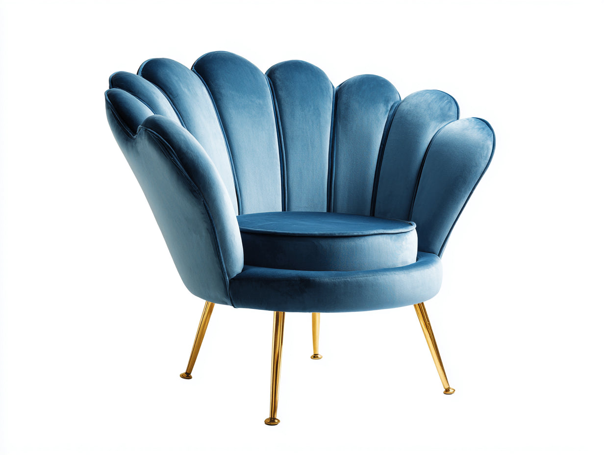 Poltrona - velluto-metallo - 98x90x90 cm - blu petrolio-oro - conchiglia