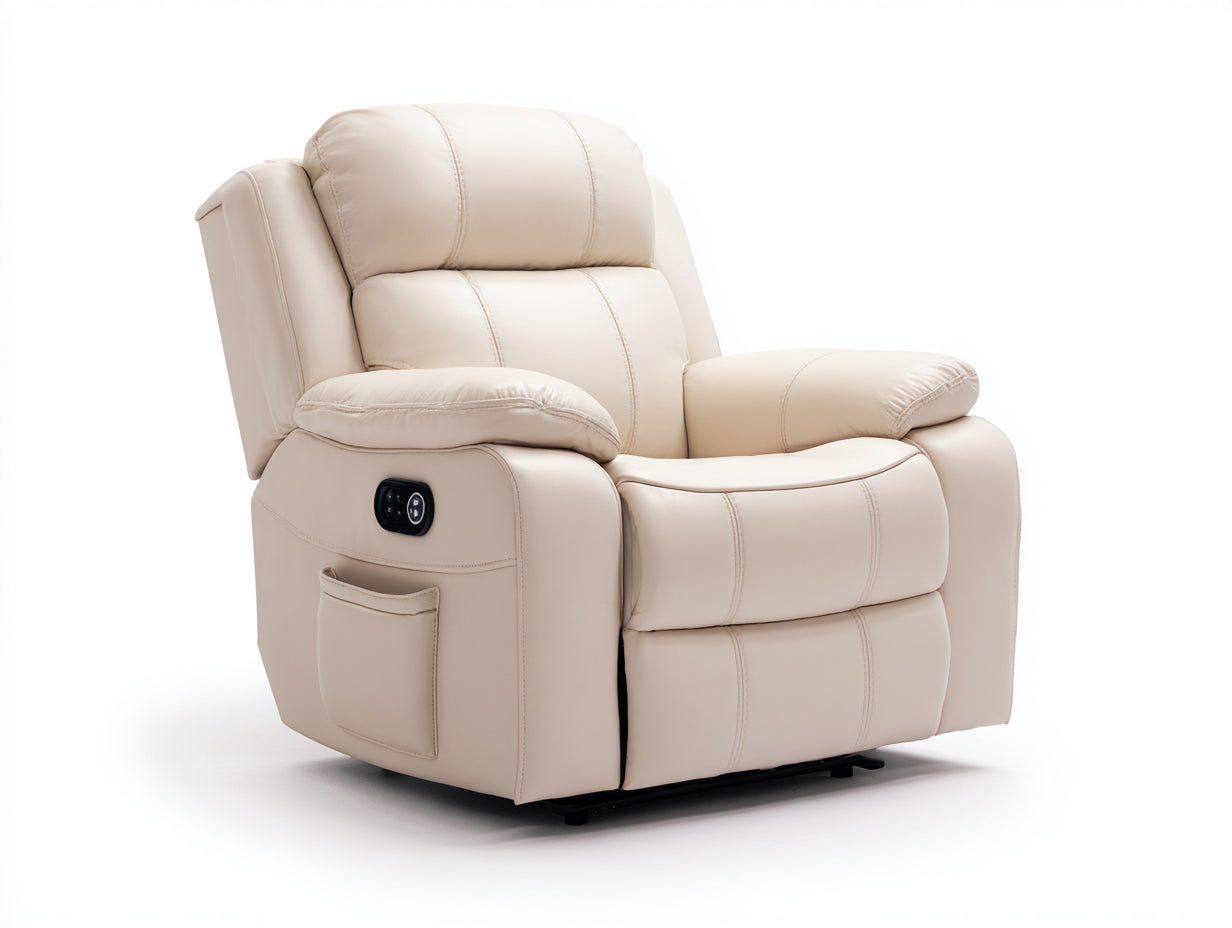 Poltrona reclinabile in cuir synthétique crema 97x91x103 cm per soggiorno - funzione relax elettrica - design moderno