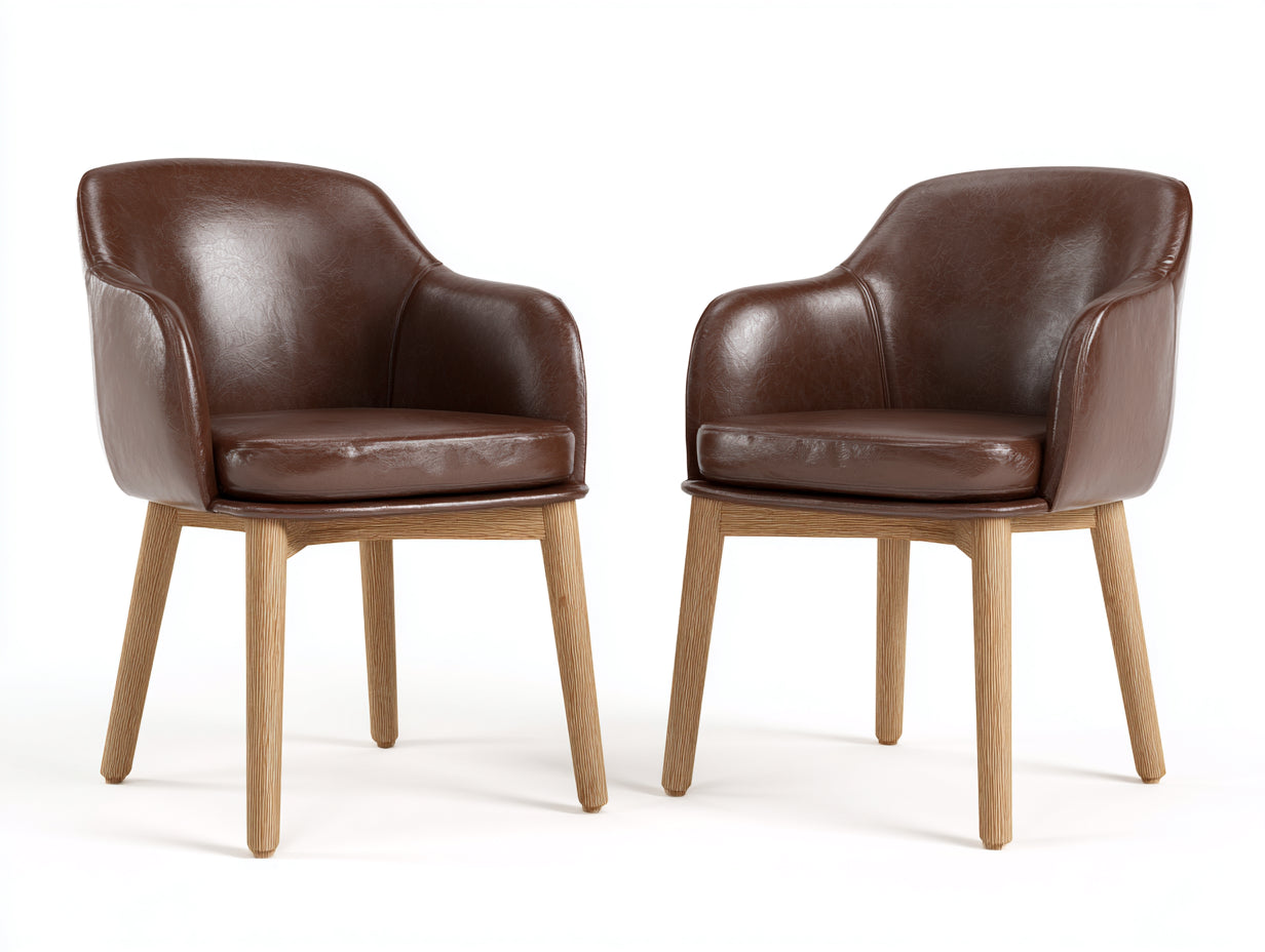 Sedia da pranzo - similpelle-legno - 61x57x80 cm - marrone tabacco-rovere naturale - classico