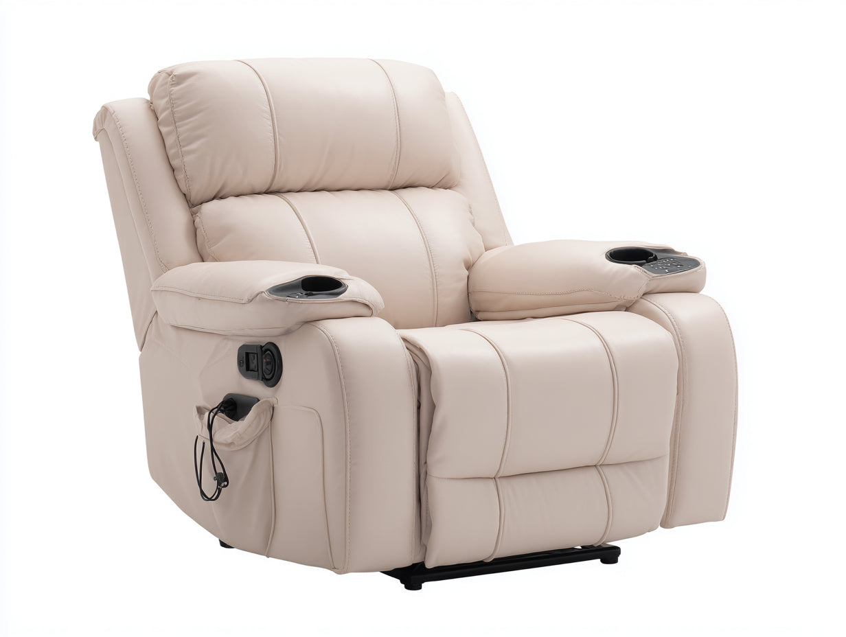 Poltrona reclinabile in cuir synthétique crema 98x94x107 cm per soggiorno - funzione relax elettrica - design moderno