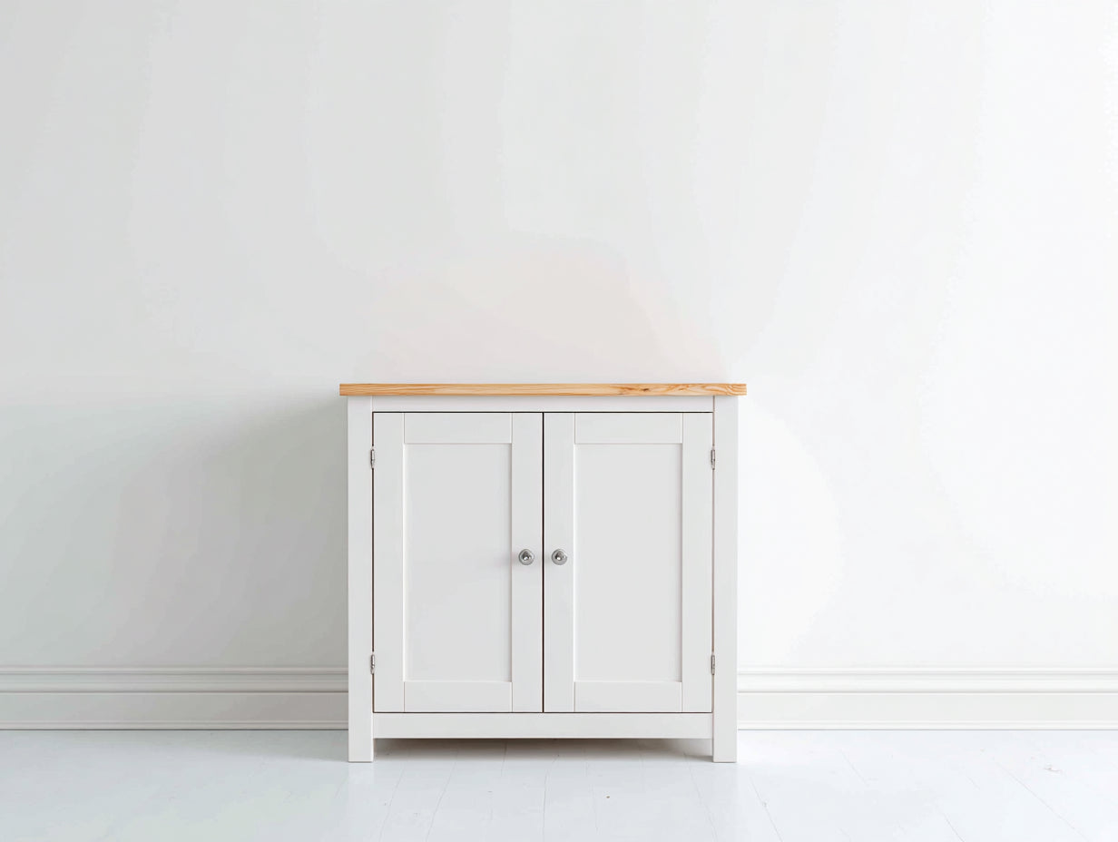 Credenza - legno-MDF-metallo - 82x36x74 cm - bianco-rovere naturale-argento - nordico