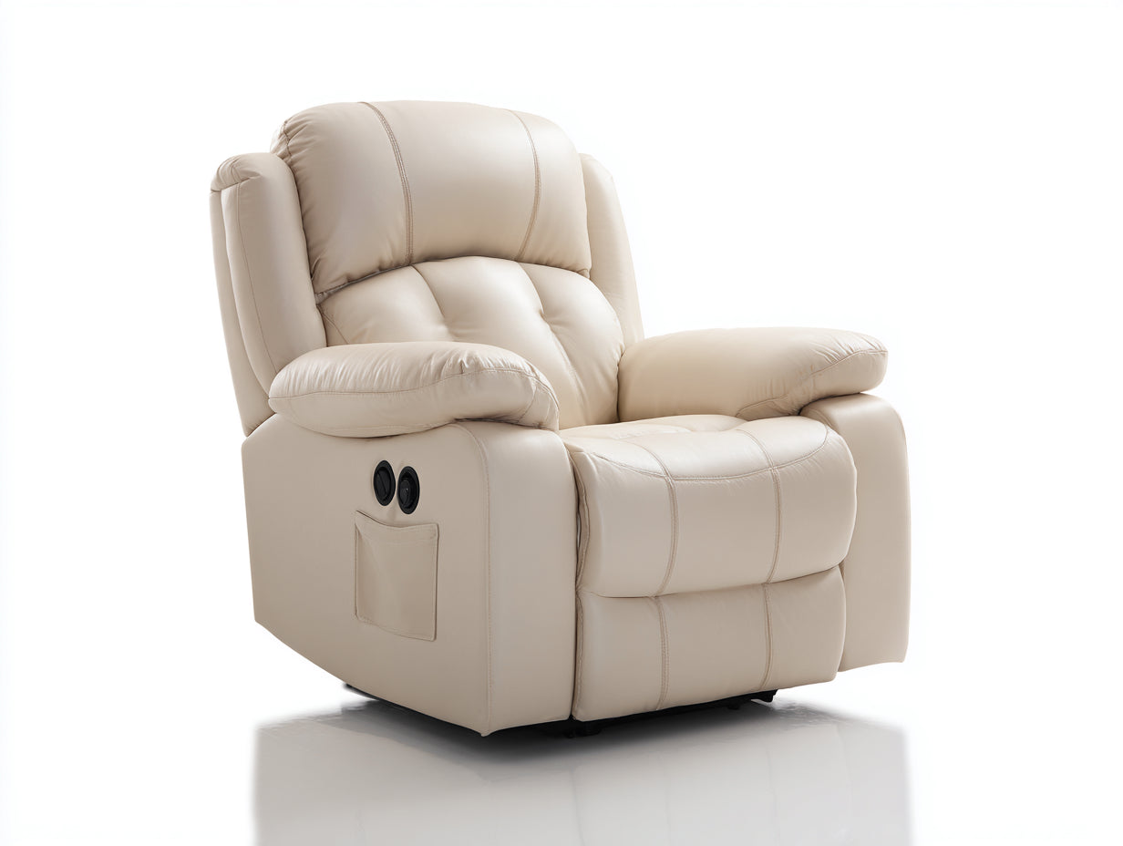 Poltrona reclinabile in cuir synthétique crema 95x90x104 cm per soggiorno - funzione relax manuale - design contemporaneo