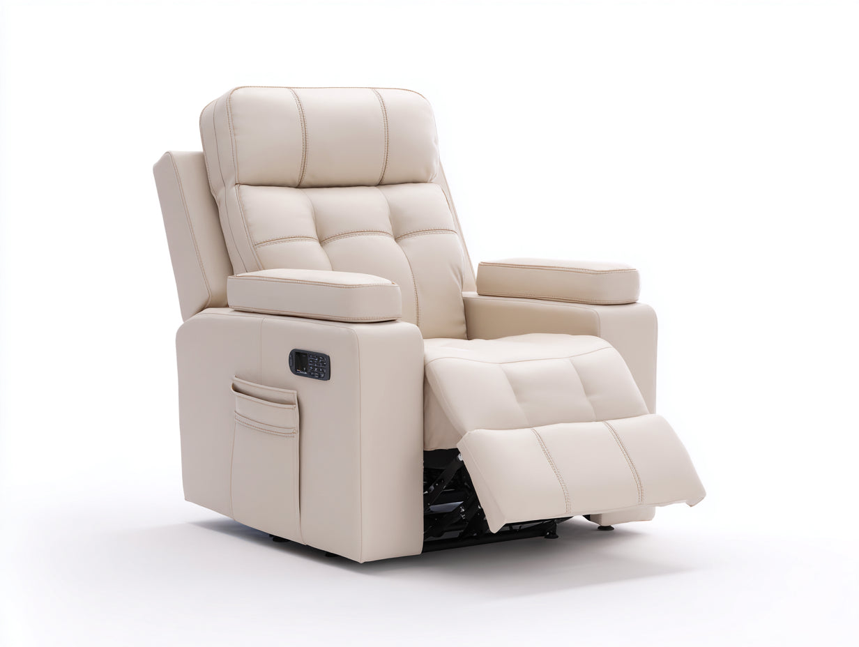 Poltrona reclinabile in cuir synthétique crema 96x93x107 cm per soggiorno - funzione relax elettrica - design moderno