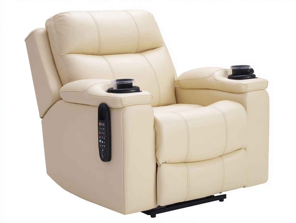 Poltrona reclinabile in cuir synthétique crema 98x92x102 cm per soggiorno - funzione relax elettrica - design moderno