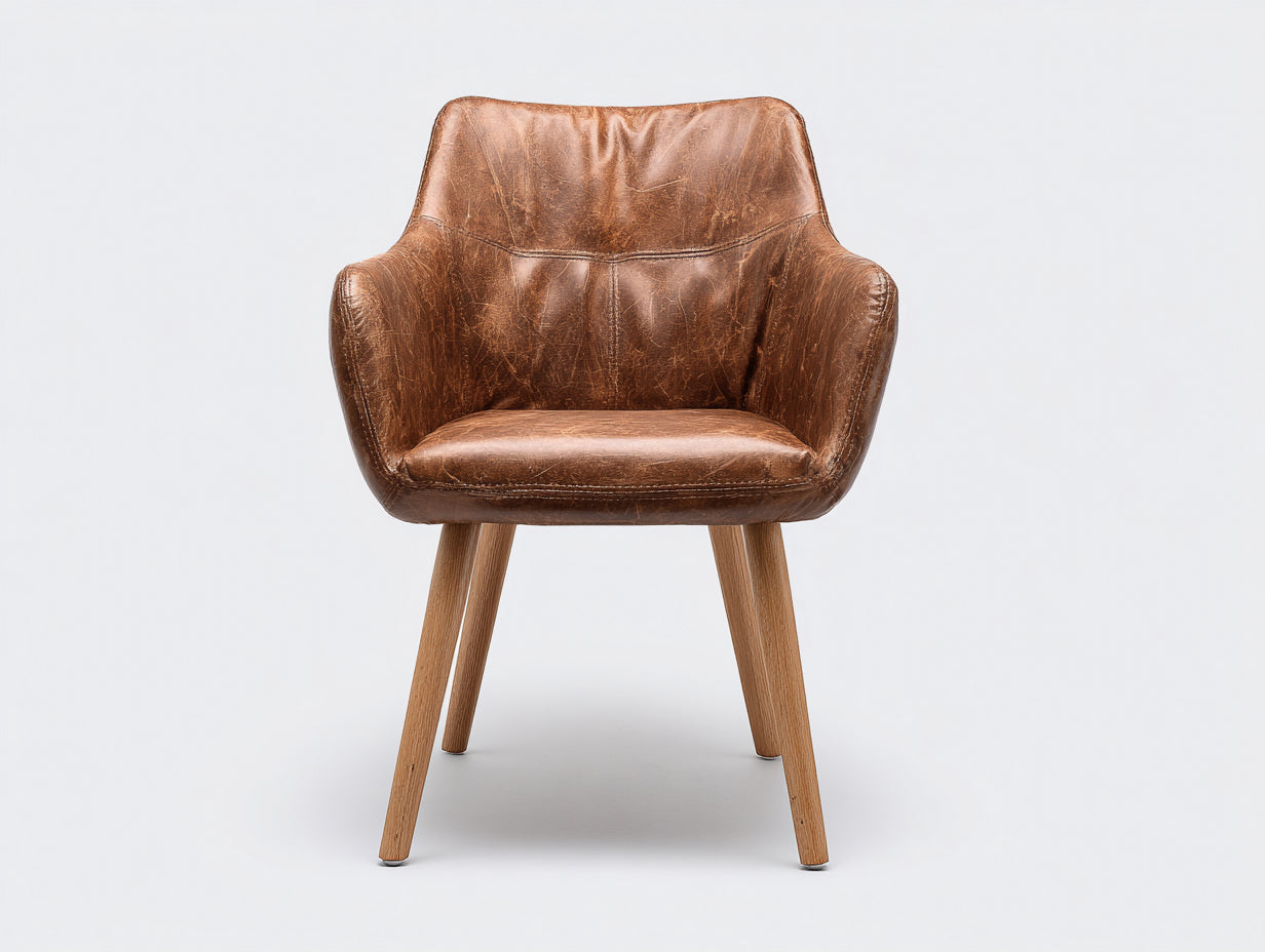 Sedia da pranzo - similpelle-legno - 62x58x82 cm - marrone cognac-rovere naturale - vintage