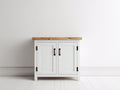 Credenza - legno-MDF-metallo - 86x37x78 cm - bianco-rovere naturale-bronzo - rustico