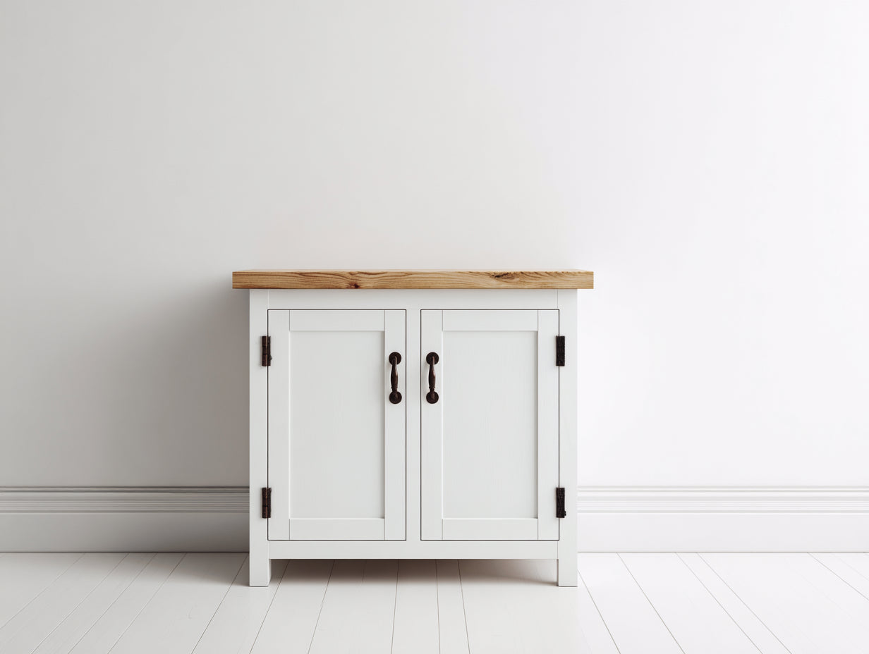 Credenza - legno-MDF-metallo - 86x37x78 cm - bianco-rovere naturale-bronzo - rustico